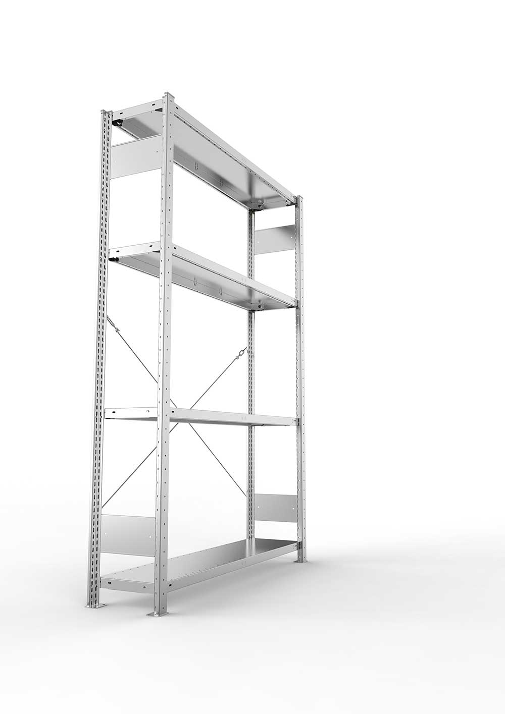 Metallregal Pro-Max Stecksystem Grundregal – 200×130×30 cm, 230 kg, verzinkt, 4 Böden