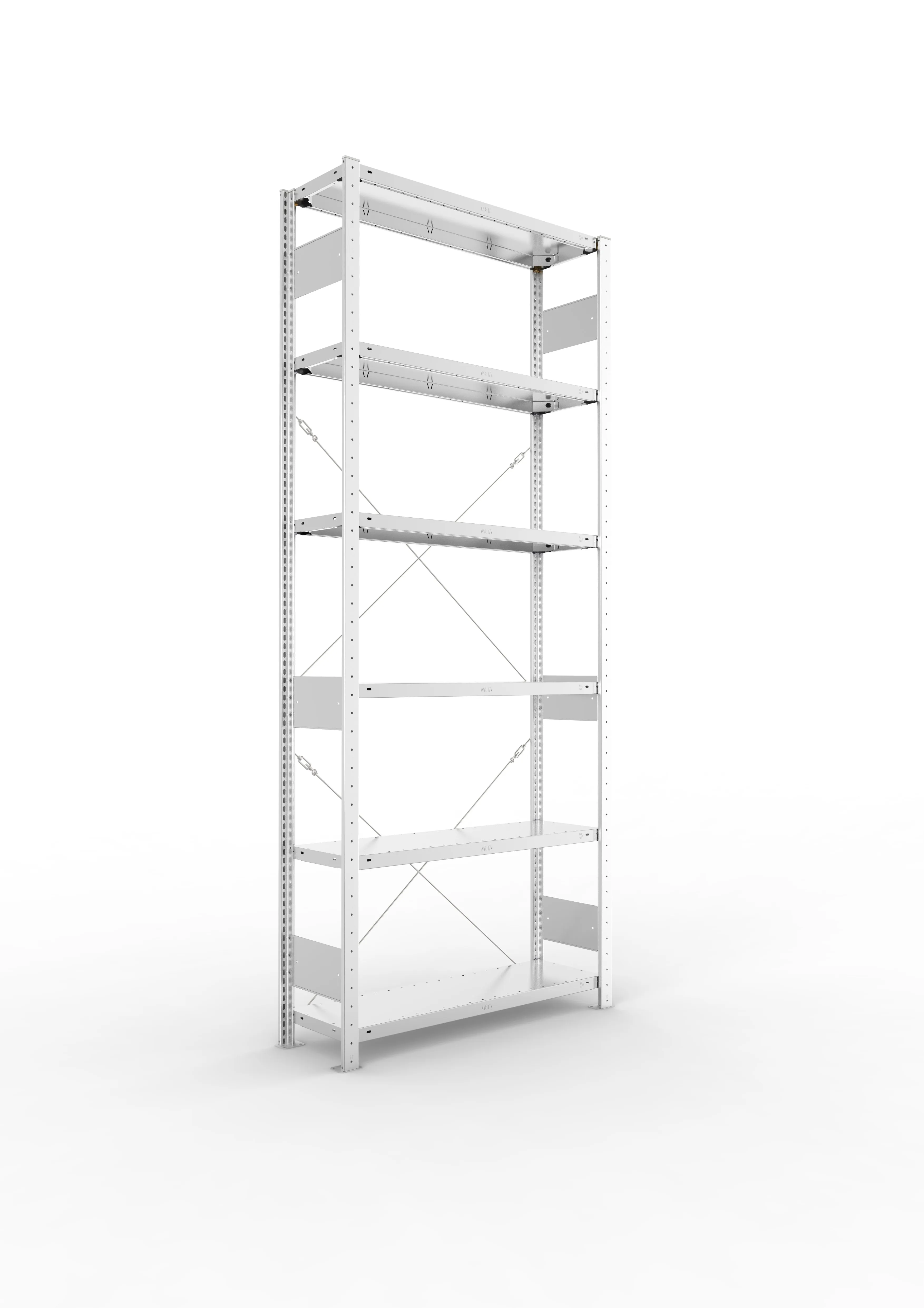 Schwerlastregal Pro-Flex Stecksystem Grundregal – 250×100×30 cm, 150 kg, verzinkt, 6 Böden