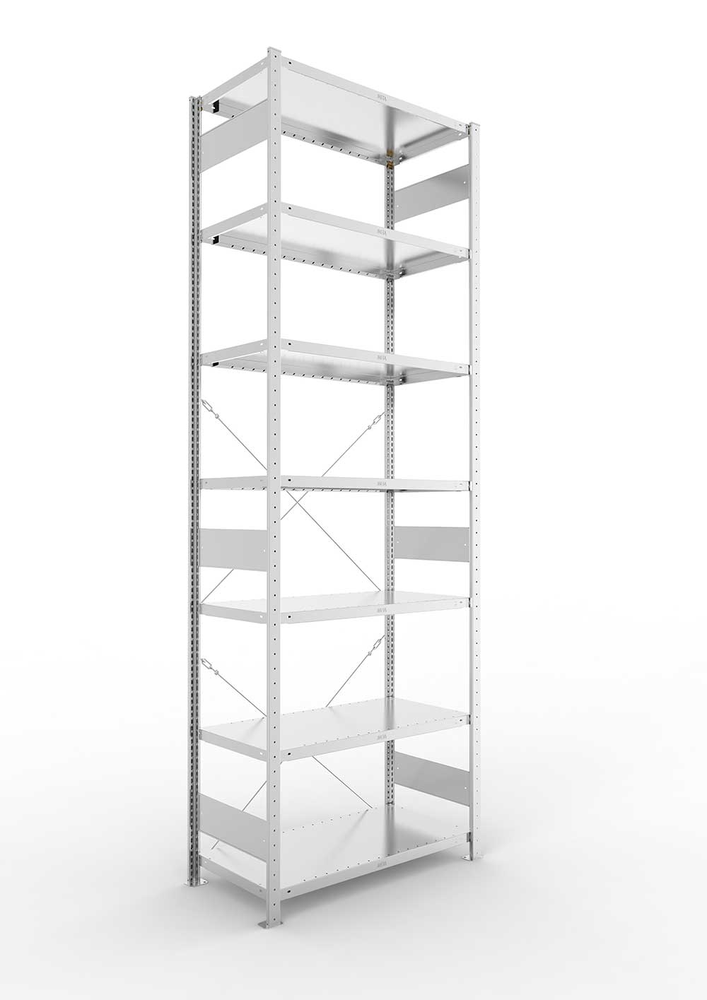 Metallregal Pro-Max Stecksystem Grundregal – 300×100×50 cm, 230 kg, verzinkt, 7 Böden