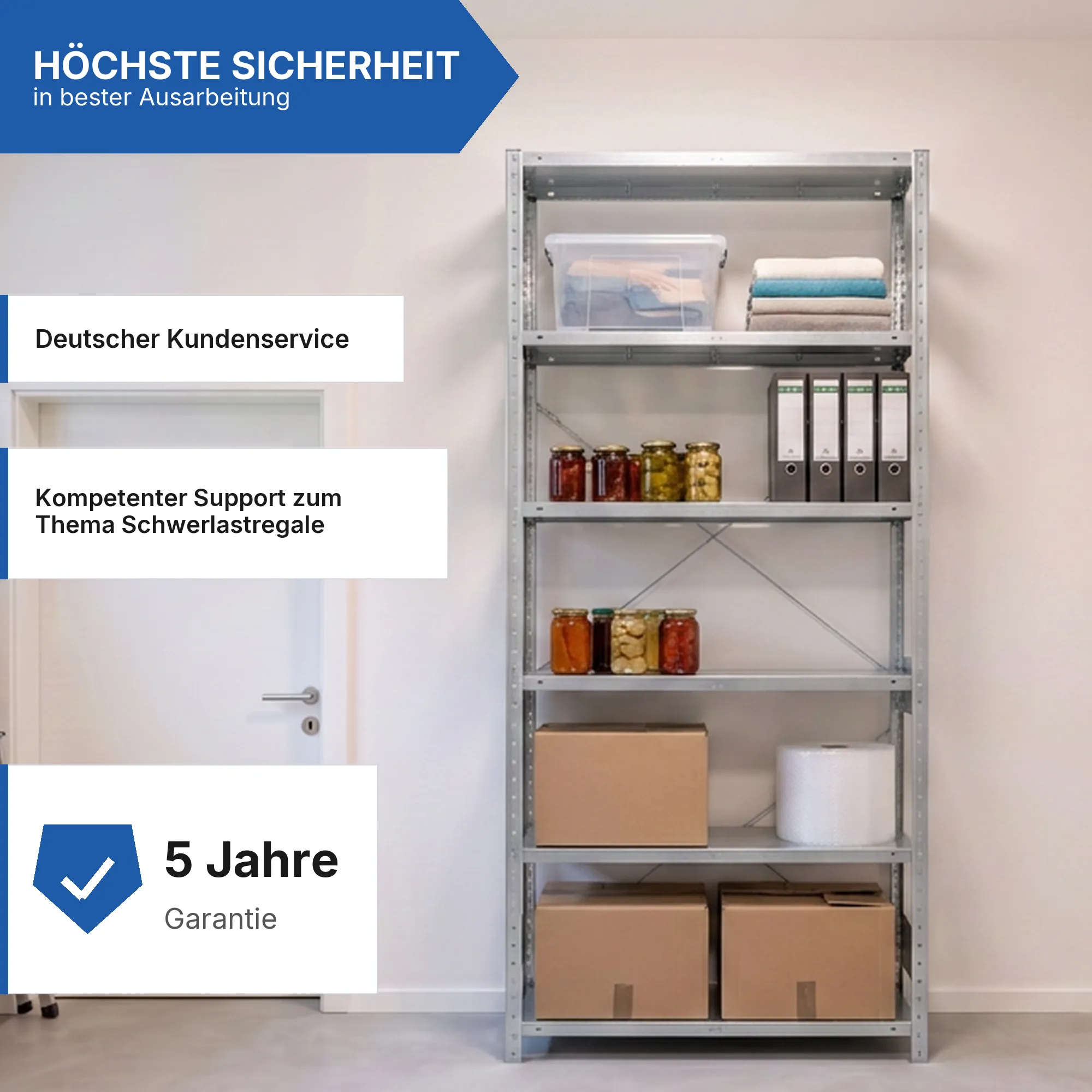 Schwerlastregal Pro-Flex Stecksystem Grundregal – 250×100×30 cm, 150 kg, verzinkt, 6 Böden