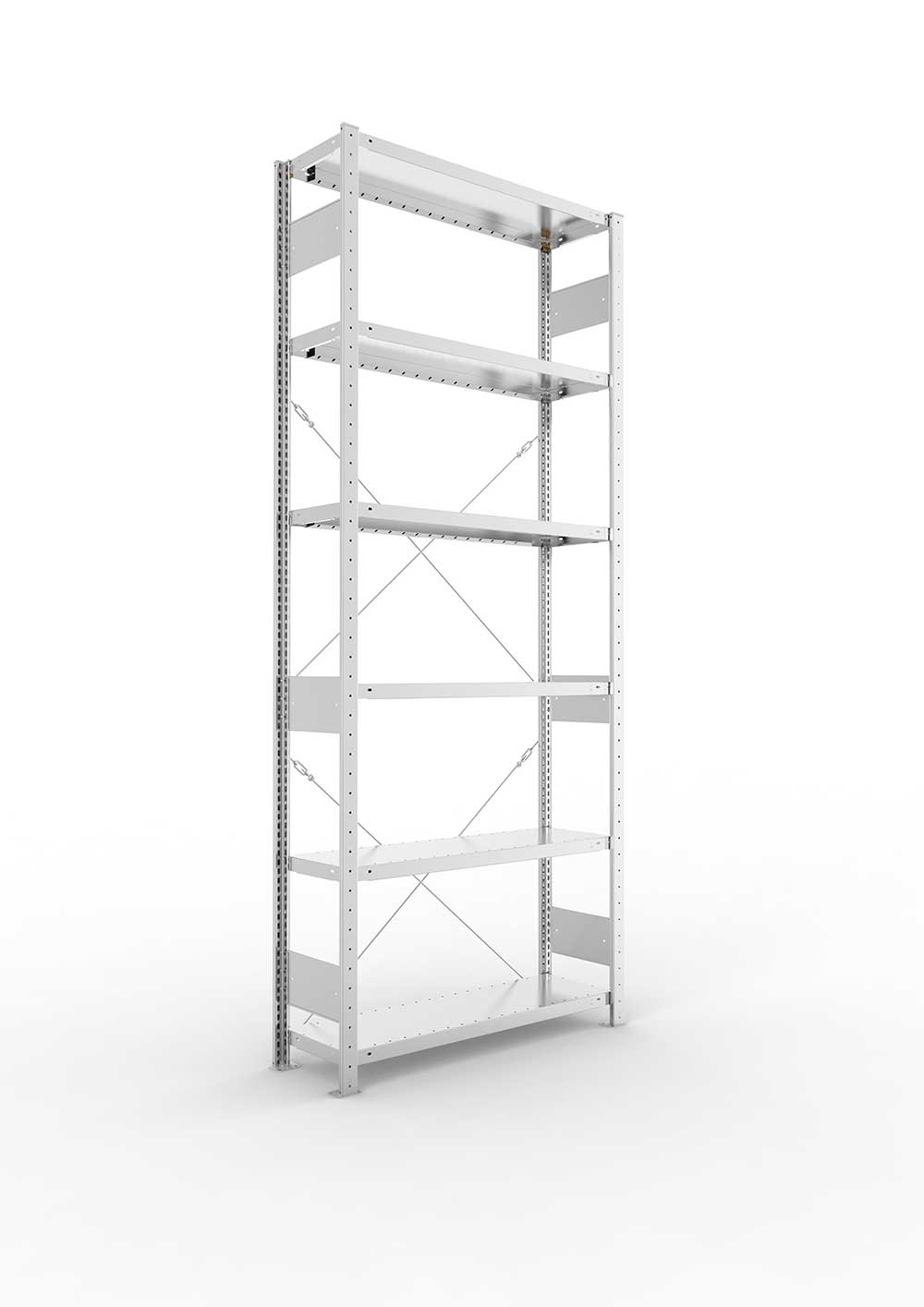 Metallregal Pro-Flex Stecksystem Grundregal – 250×100×30 cm, 230 kg, verzinkt, 6 Böden