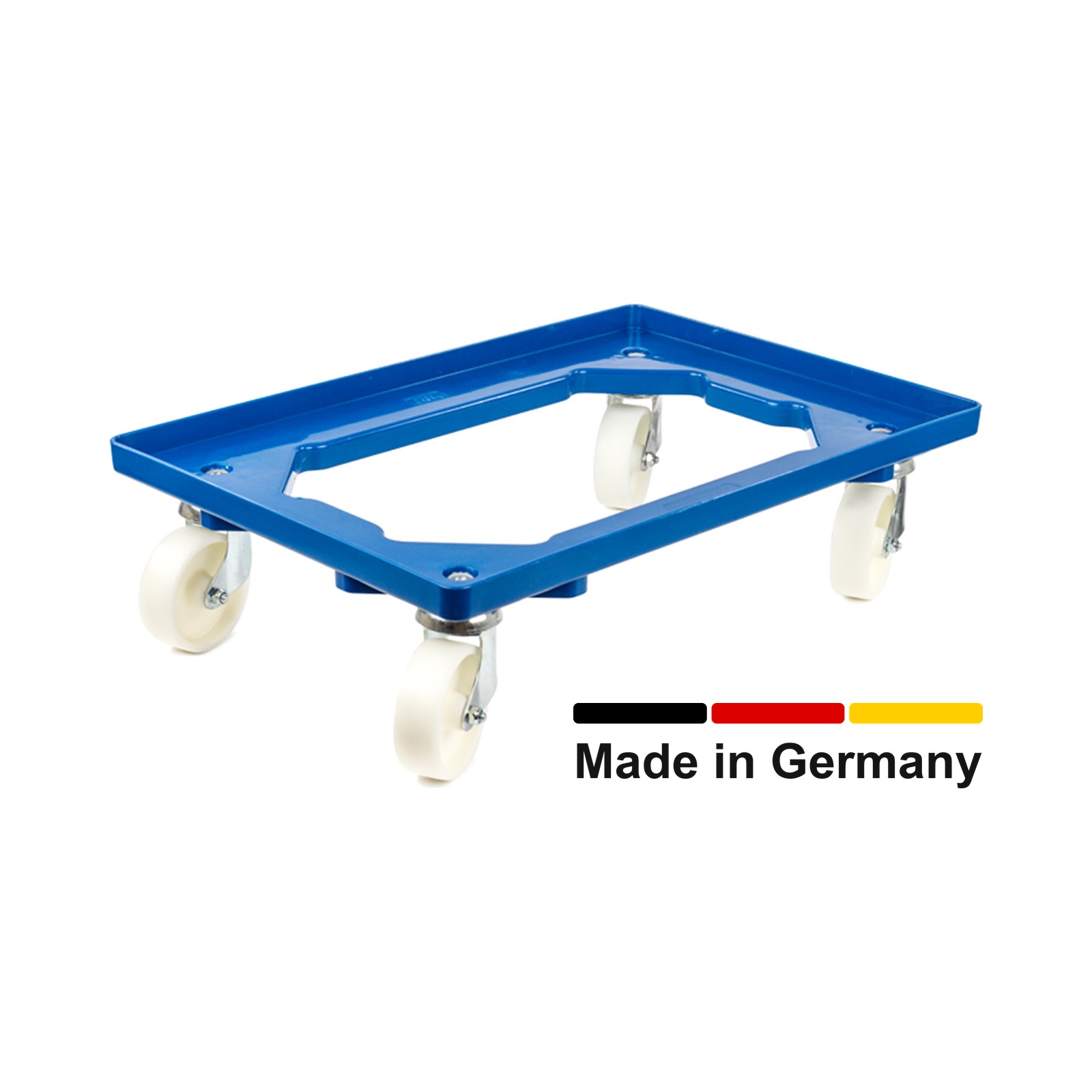 Transportroller für 60x40 cm, offen, Kunststoffräder, 4 Lenkrollen, blau