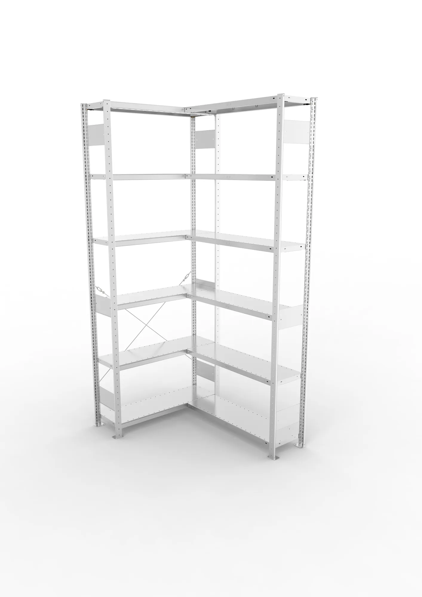 Steckregal Eckregal – 250×30 cm, 12 Böden, 100 kg, verzinkt
