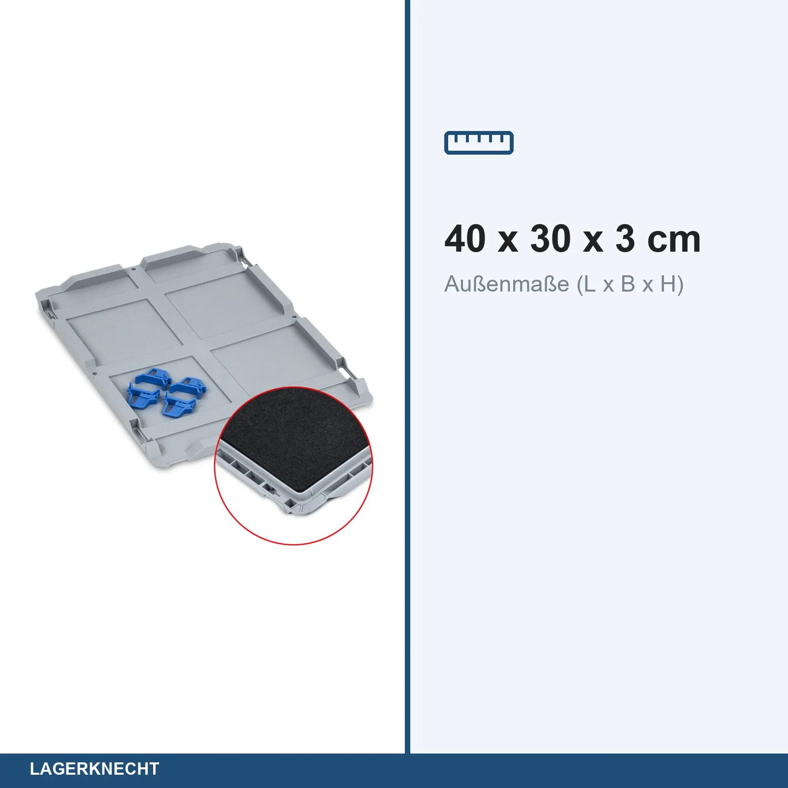 Auflagedeckel Set Eurobox NextGen  mit Schaumstoff 400 x 300, inkl. 4 blaue Schiebeschnappverschlüsse