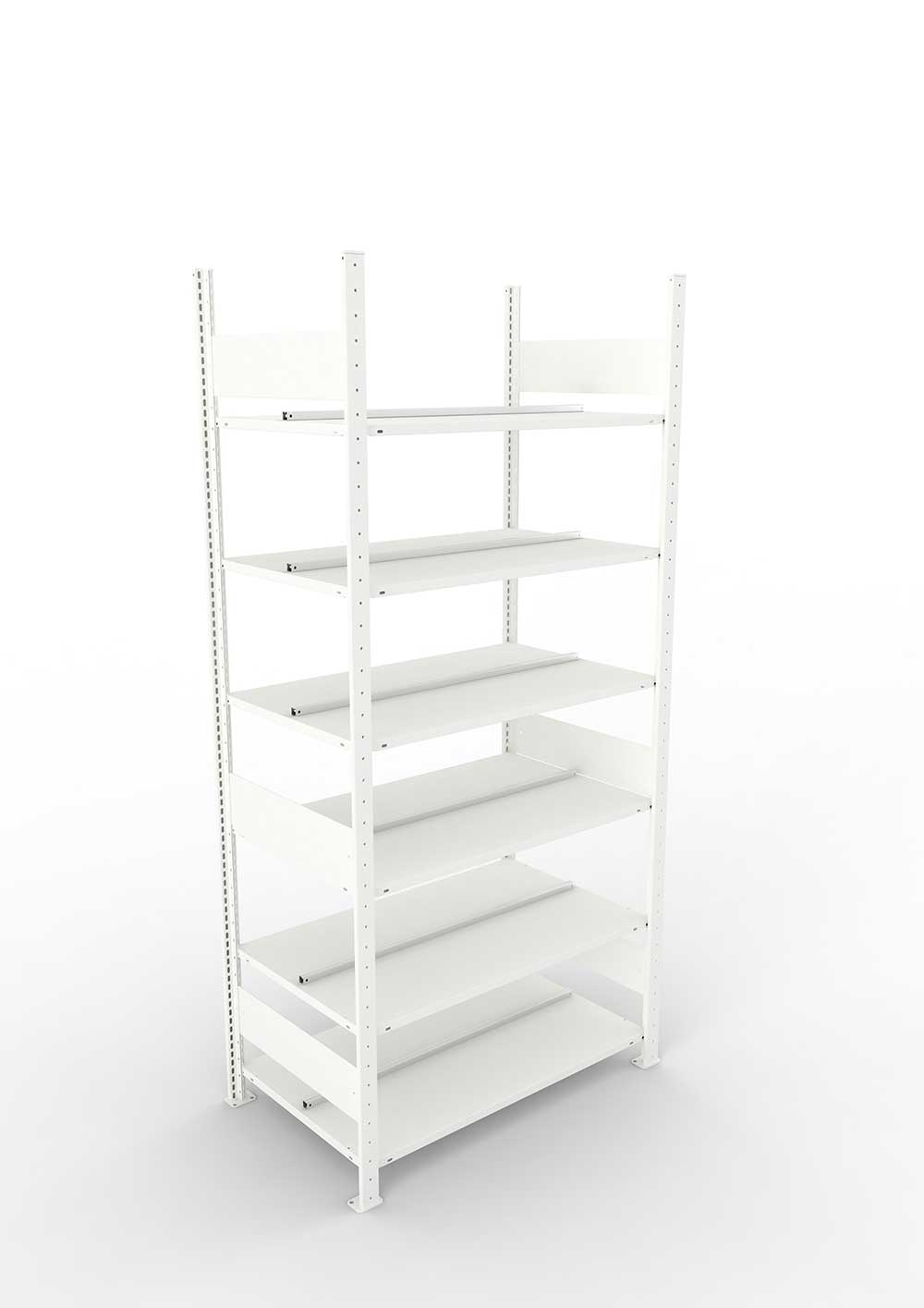 Büroregal Pro-Max Stecksystem Grundregal – 220×100×60 cm, RAL 7035, doppelseitig