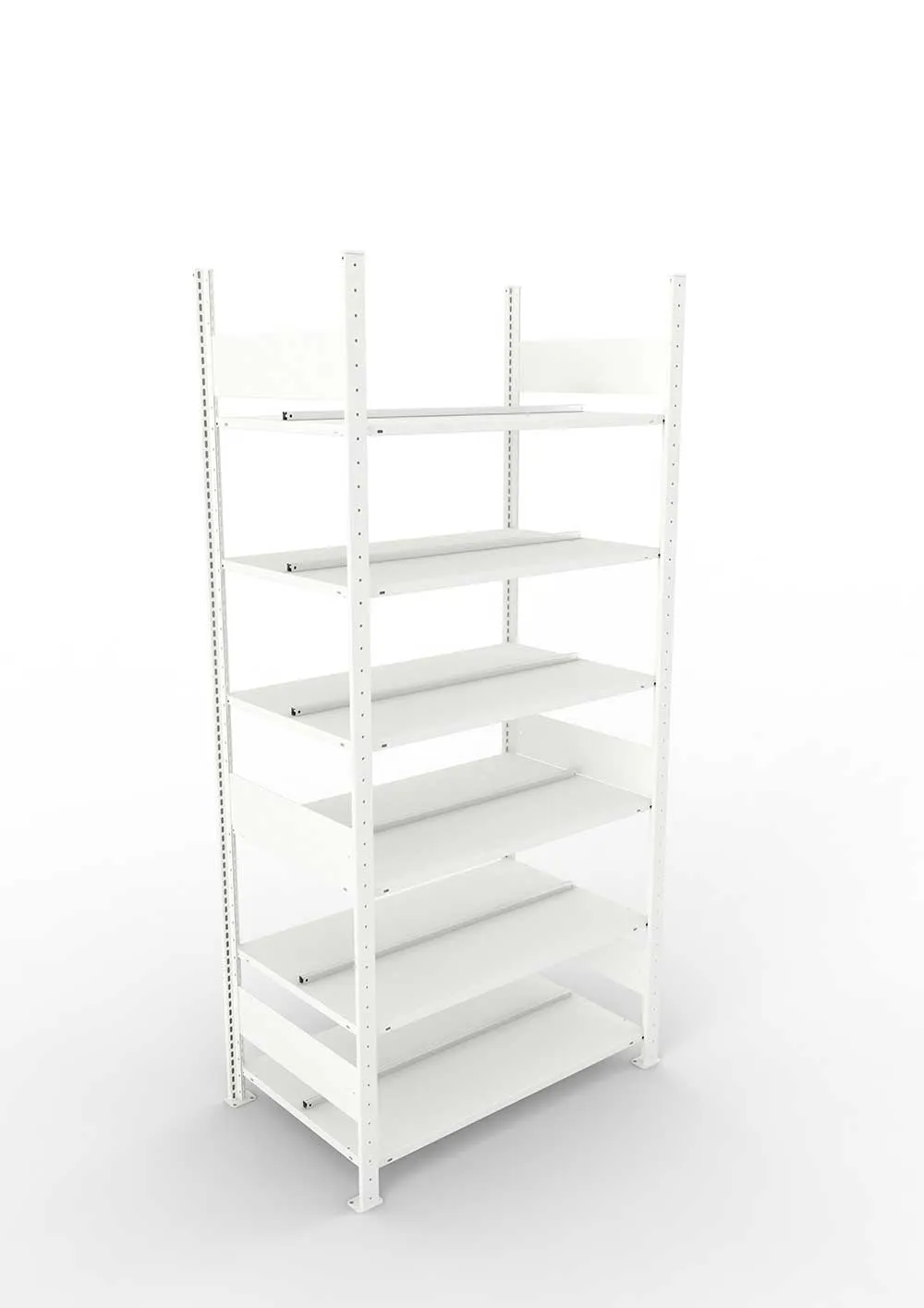 Büroregal Pro-Max Stecksystem Grundregal – 220×100×60 cm, RAL 7035, doppelseitig