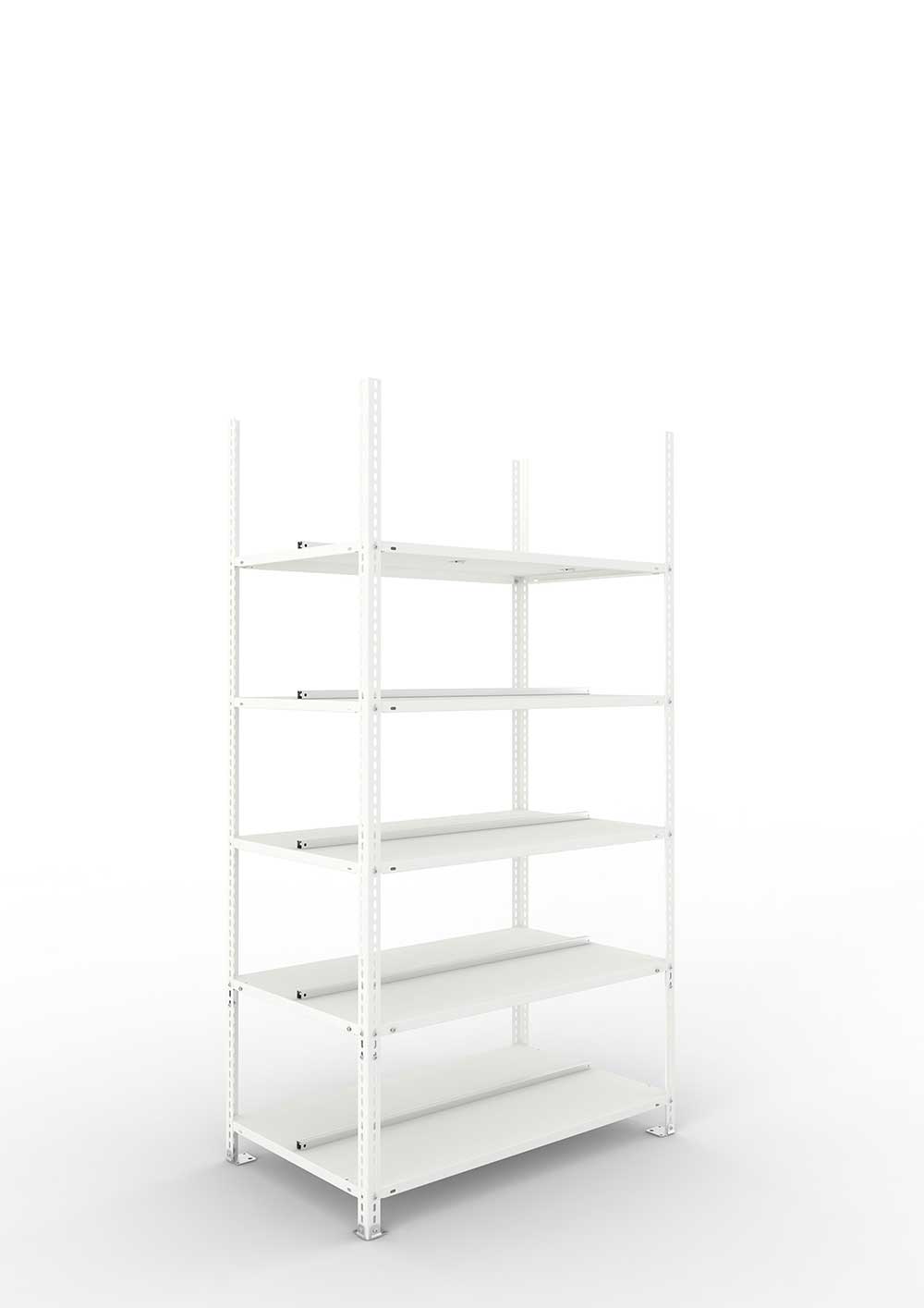 Büroregal Pro Schraubsystem Grundregal – 185×100×60 cm, RAL 7035, doppelseitig