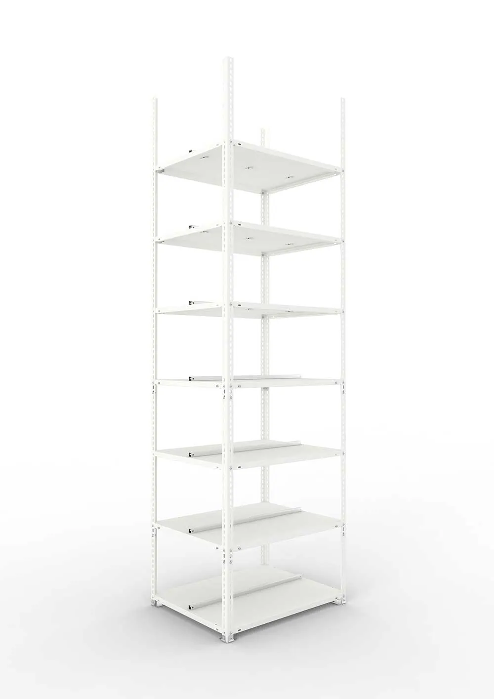 Büroregal Pro Schraubsystem Grundregal – 250×75×60 cm, RAL 7035, doppelseitig