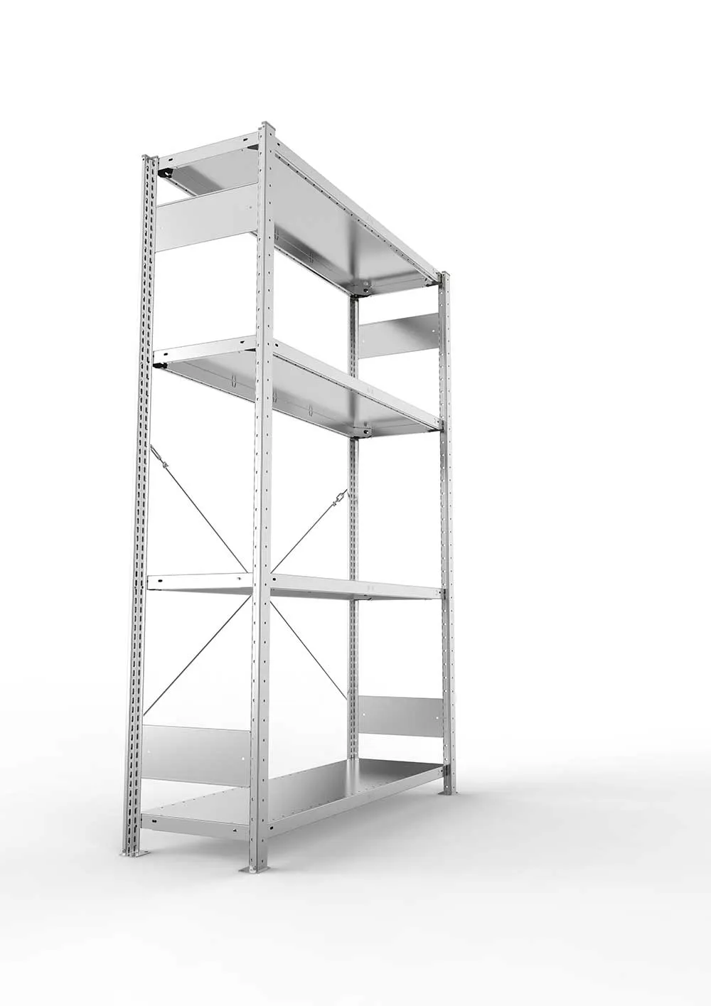 Metallregal Pro-Max Stecksystem Grundregal – 200×130×40 cm, 230 kg, verzinkt, 4 Böden