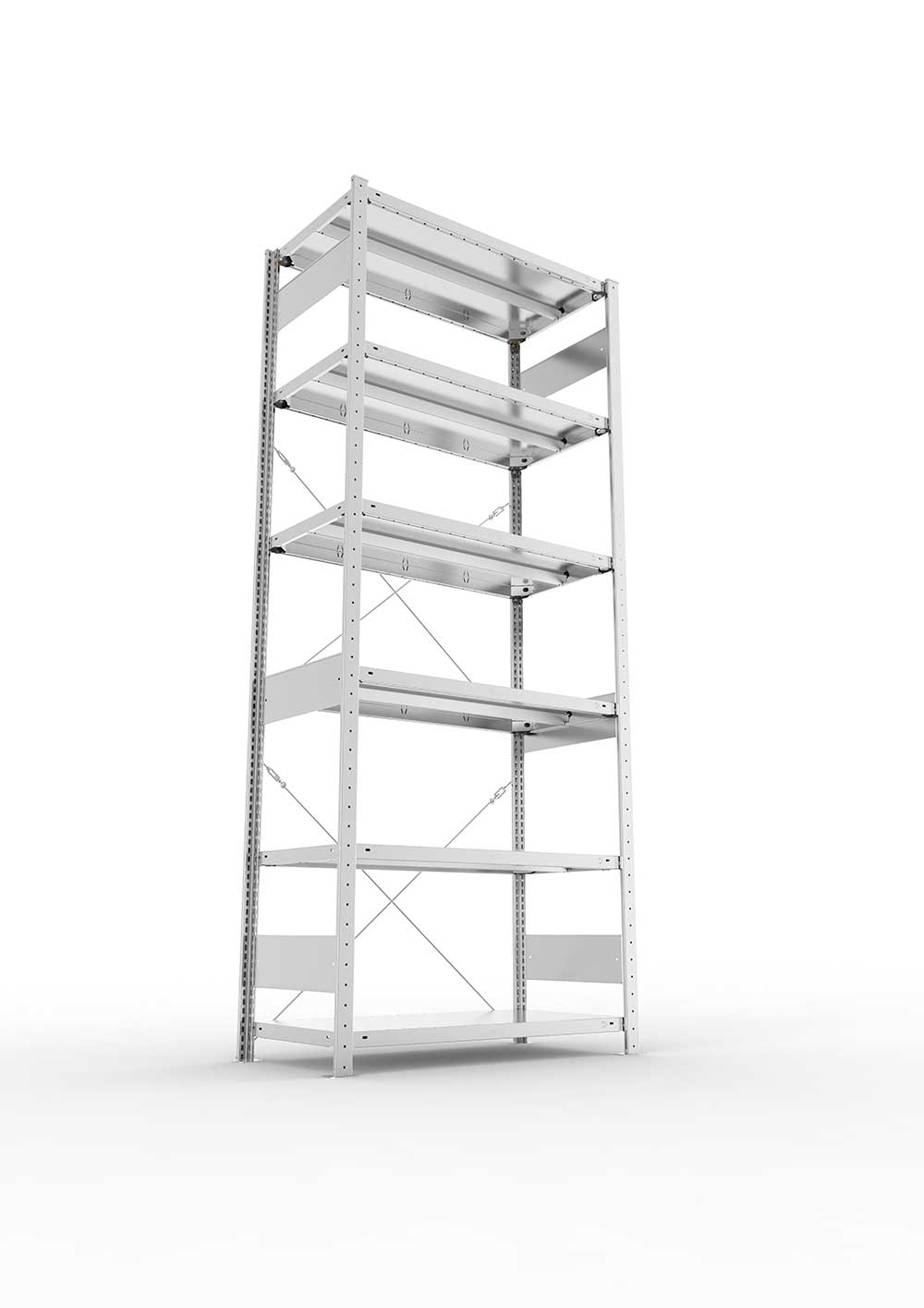 Metallregal Pro-Max Stecksystem Grundregal – 250×100×50 cm, 330 kg, verzinkt, 6 Böden