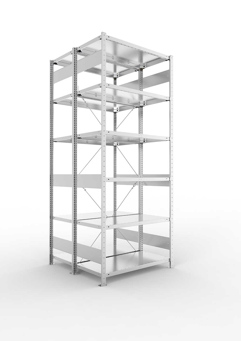 Metallregal Pro-Max Stecksystem Doppelgrundregal – 250×100×50 cm, 150 kg, verzinkt