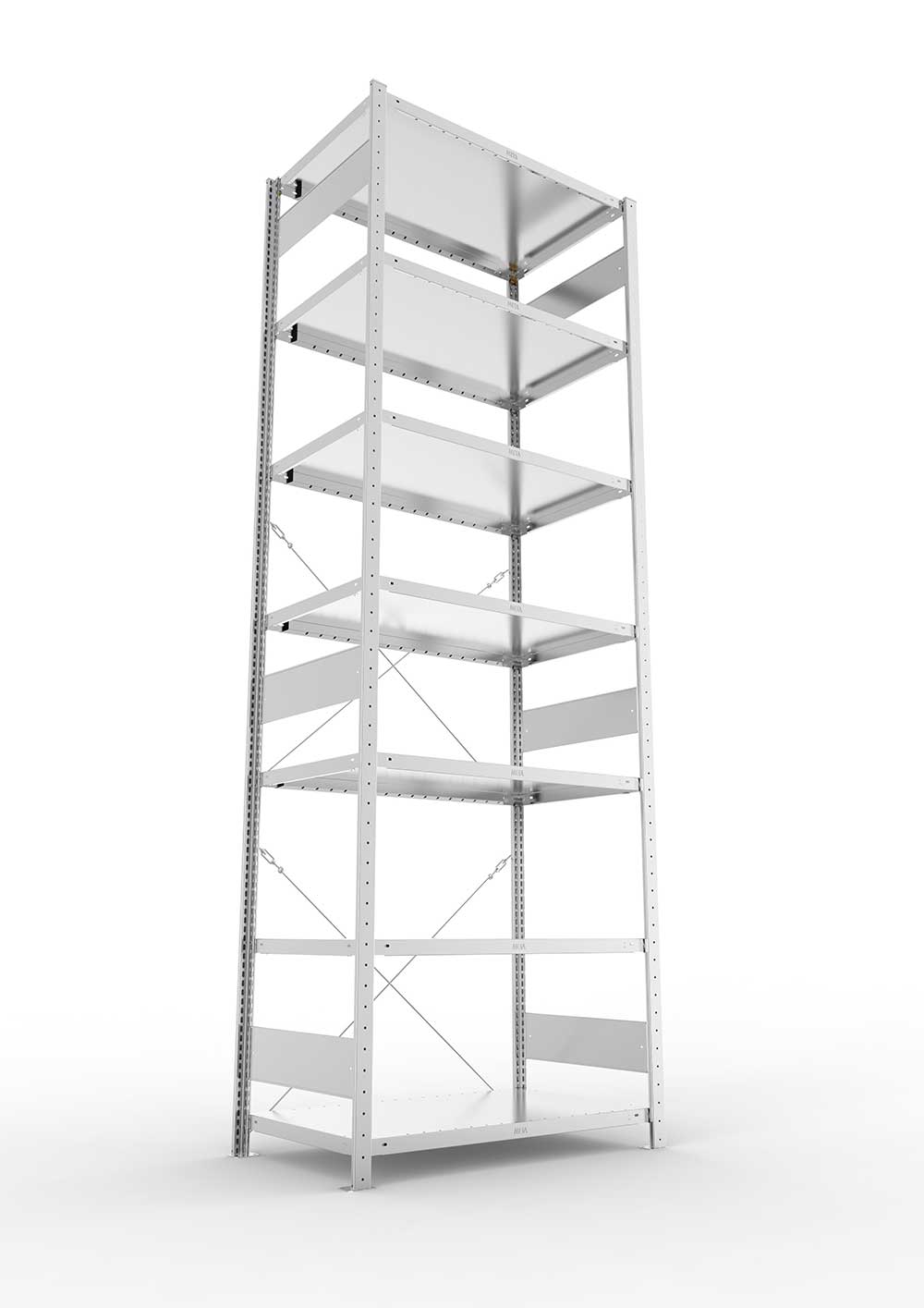 Metallregal Pro-Max Stecksystem Grundregal – 300×100×60 cm, 230 kg, verzinkt, 7 Böden