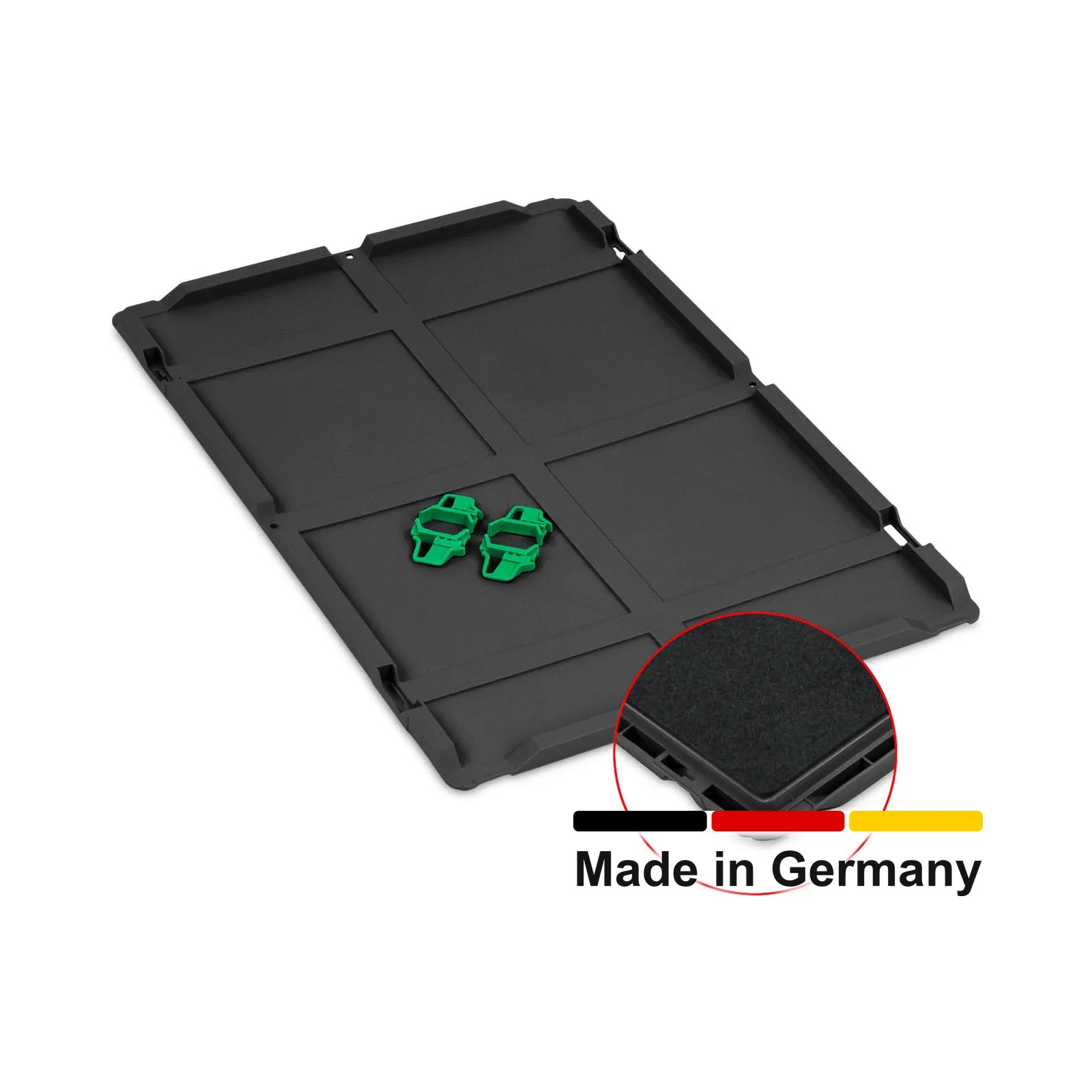 Auflagedeckel Set 600 x 400 für Eurobox NextGen 2.0 Cycle - Anthrazit - mit Schaumstoff - inkl. 4 grüne Schiebeschnappverschlüsse