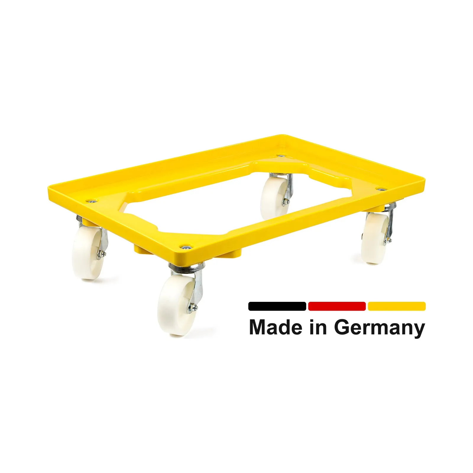 Transportroller für 60x40 cm, offen, Kunststoffräder, 4 Lenkrollen, gelb
