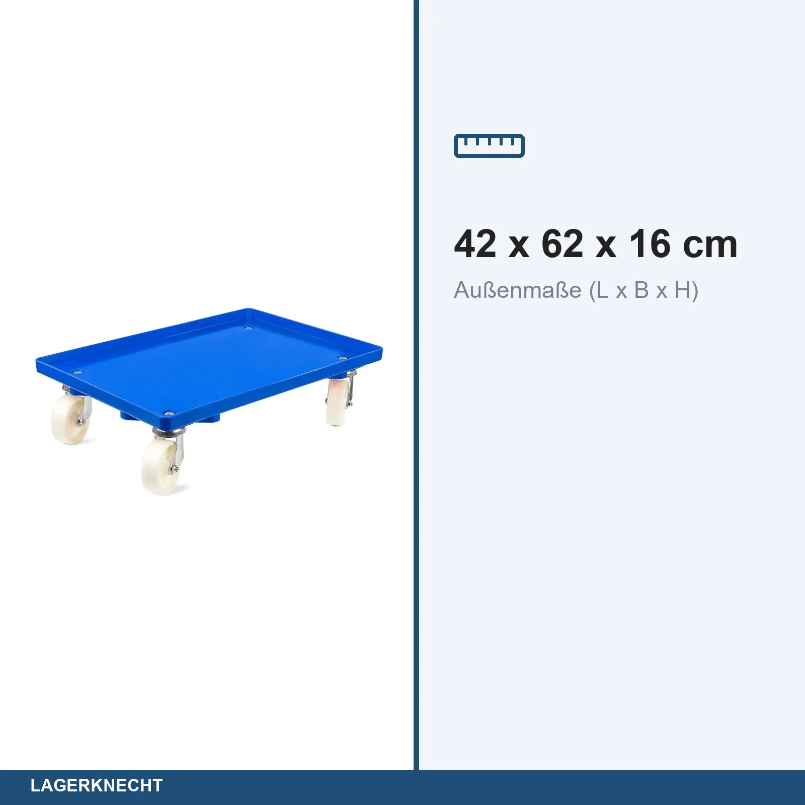 Transportroller für 60x40 cm, geschlossen, Kunststoffräder, 4 Lenkrollen, blau