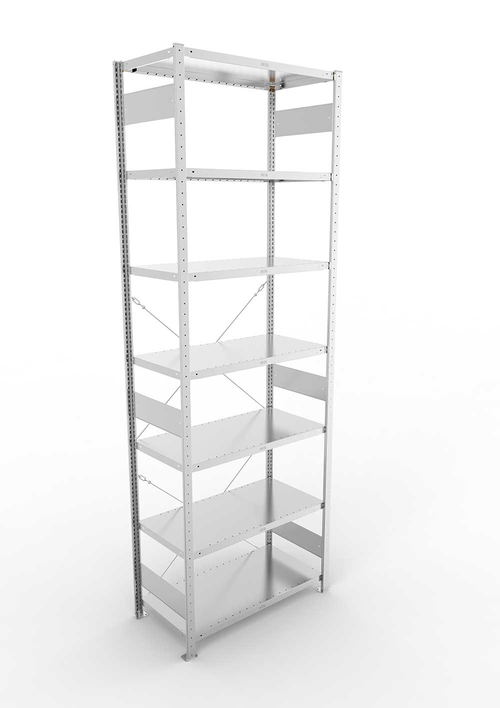 Metallregal Pro-Max Stecksystem Grundregal – 300×100×50 cm, 230 kg, verzinkt, 7 Böden