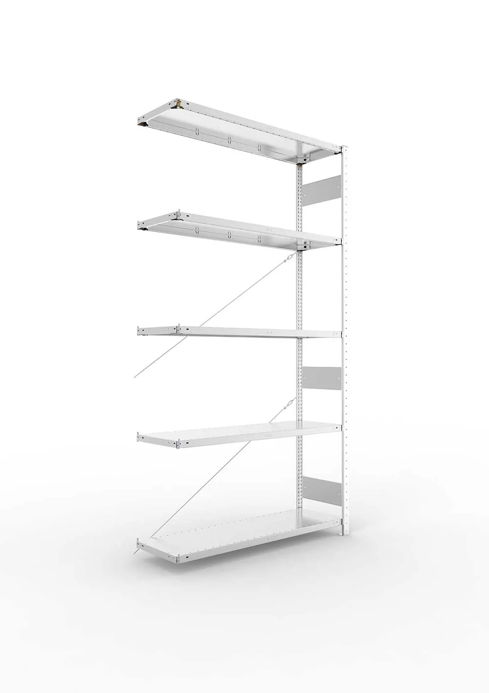 Schwerlastregal Pro-Flex Stecksystem Anbauregal – 250×130×40 cm, 230 kg, verzinkt, 5 Böden
