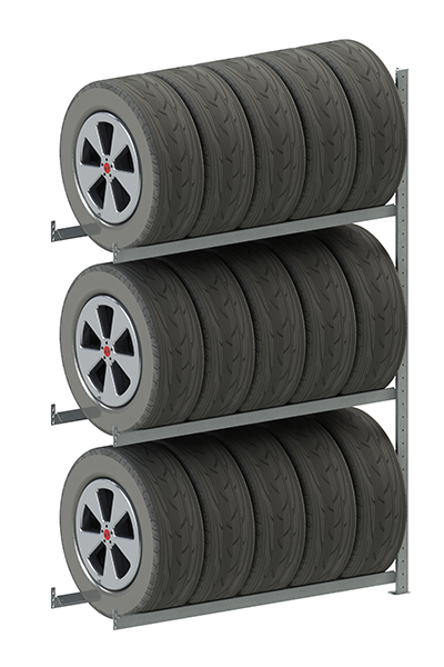 S3 CLIP Reifenregal AR 2000 x 1300 x 400 kpl. vzk mit 6 Reifen-Längsriegeln ( 3 Reifenebenen )