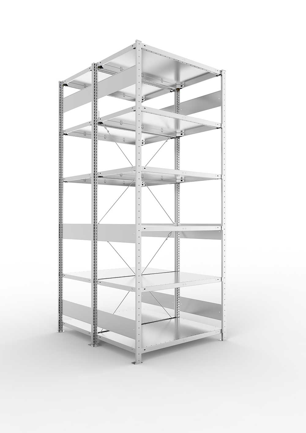 Metallregal Pro-Flex Stecksystem Doppelgrundregal – 250×100×60 cm, 150 kg, verzinkt