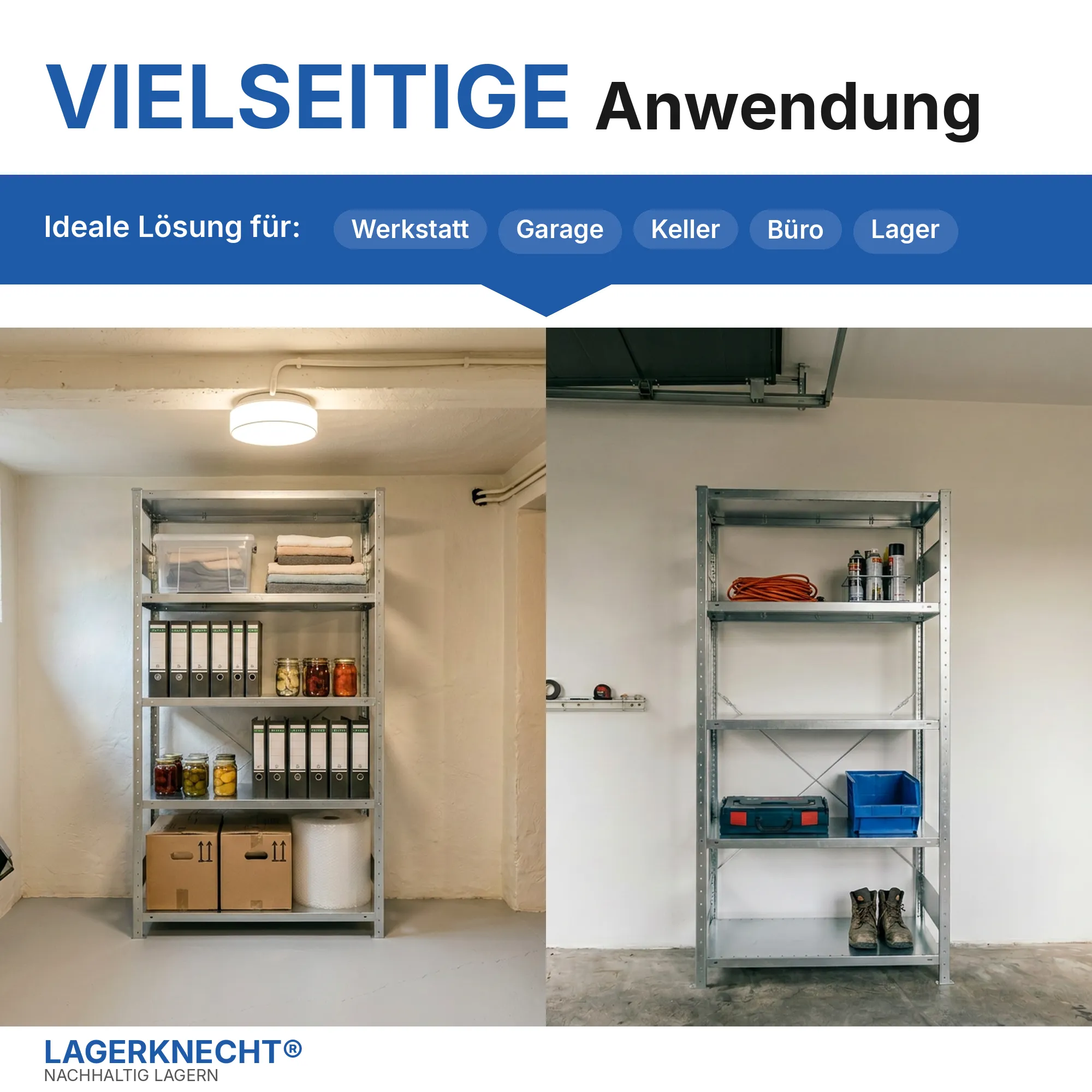 Kellerregal Pro-Flex Stecksystem Grundregal – 200×100×80 cm, 230 kg, verzinkt, 5 Böden