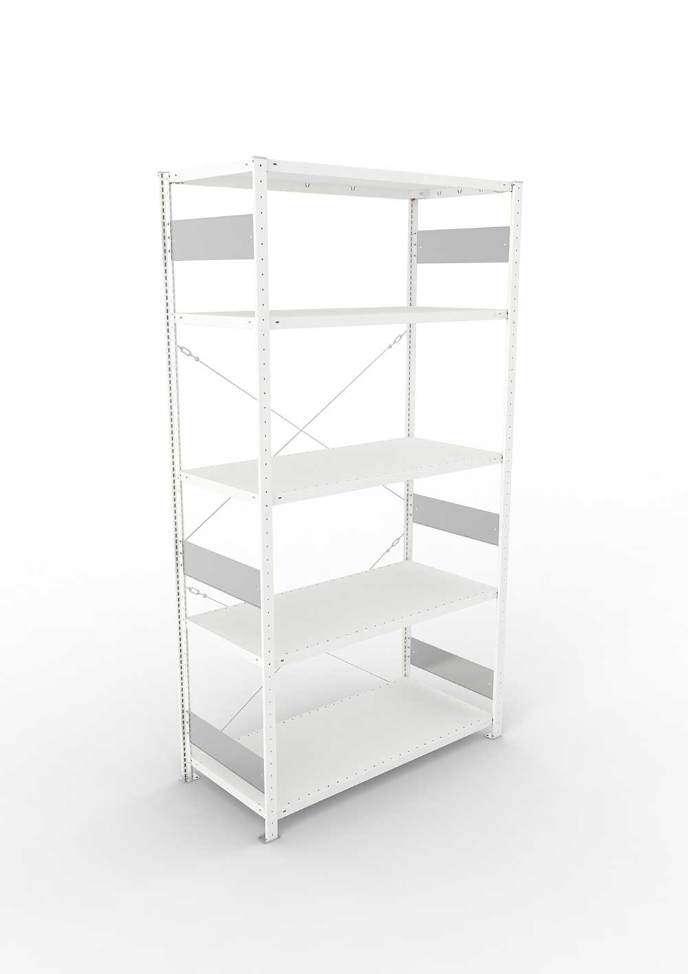 Metallregal Pro-Flex Stecksystem Grundregal – 250×130×60 cm, 230 kg, RAL 7035, 5 Böden