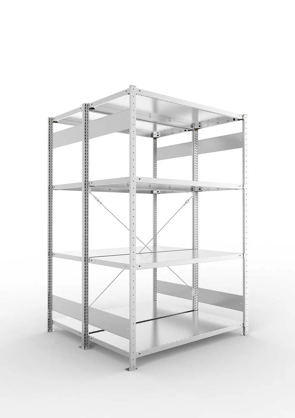 Metallregal Pro-Max Stecksystem Doppelgrundregal – 200×130×60 cm, 230 kg, verzinkt