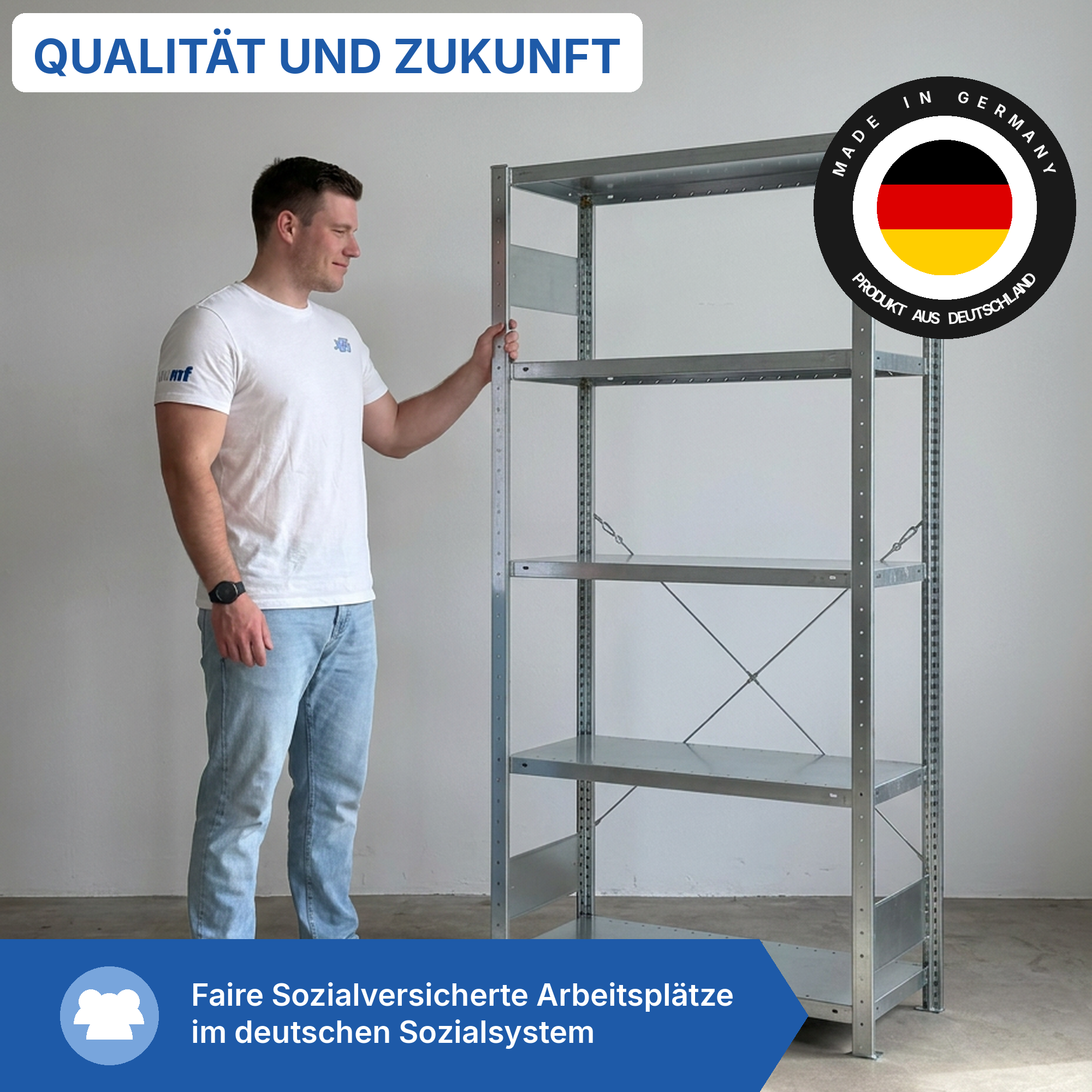 Metallregal Pro-Flex Stecksystem Grundregal – 200×100×40 cm, 230 kg, verzinkt, 5 Böden