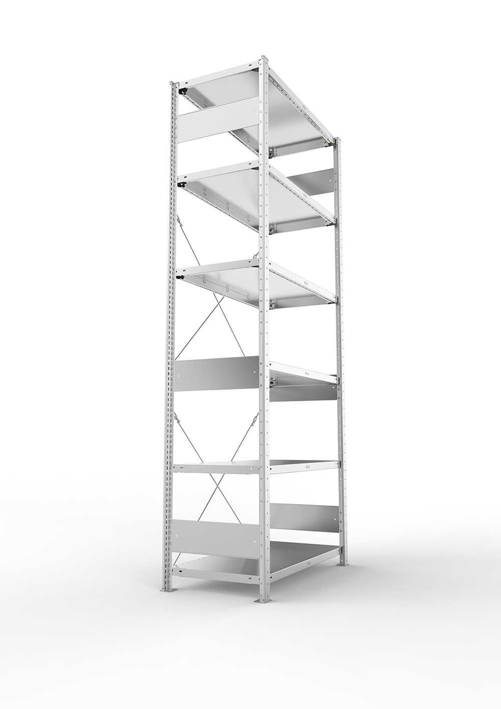 Metallregal Pro-Flex Stecksystem Grundregal – 250×100×50 cm, 150 kg, verzinkt, 6 Böden
