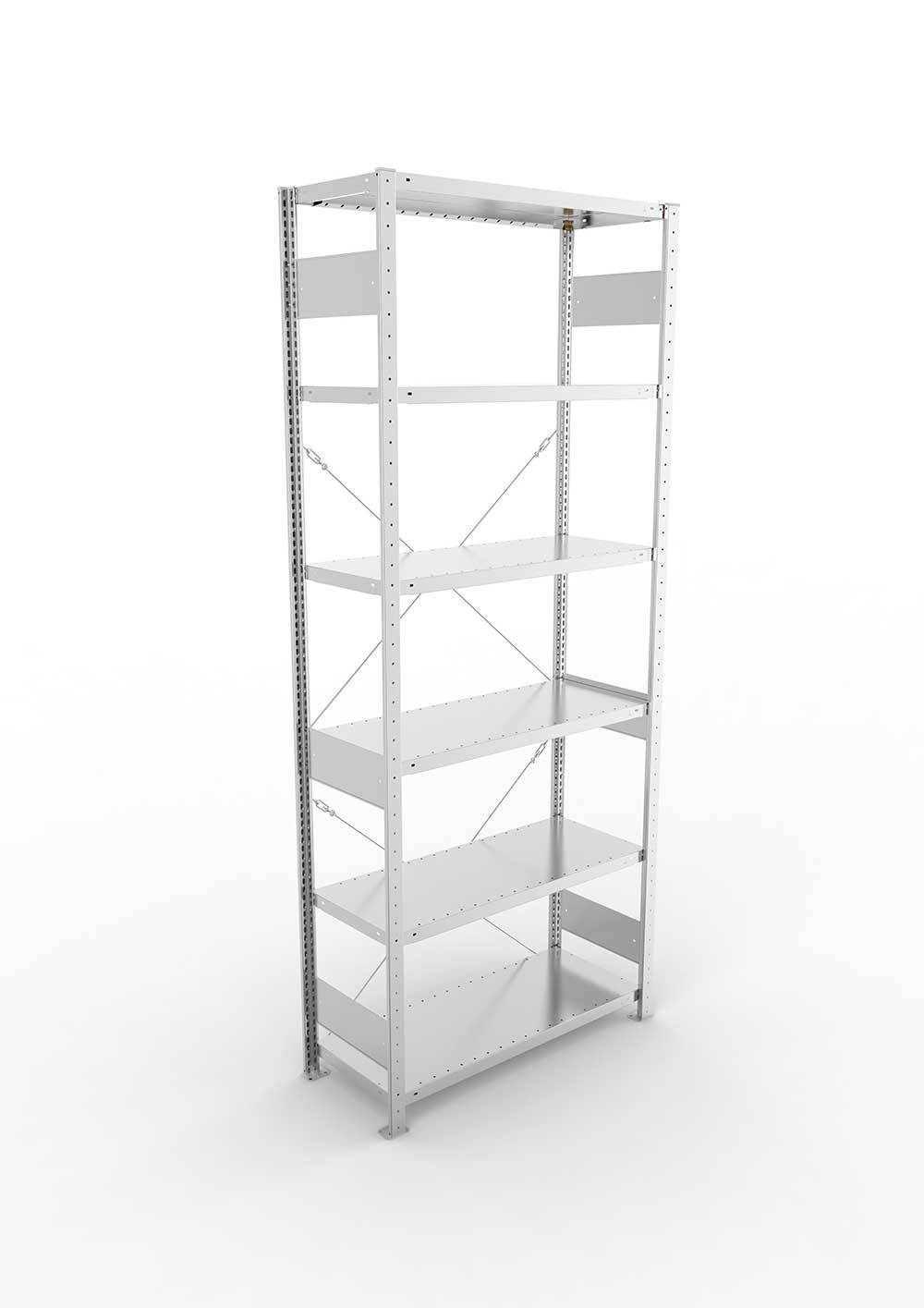 Schwerlastregal Pro-Flex Stecksystem Grundregal – 250×100×40 cm, 230 kg, verzinkt, 6 Böden
