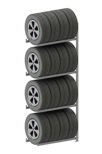 S3 CLIP Reifenregal AR 2500 x 1000 x 400 kpl. vzk mit 8 Reifen-Längsriegeln ( 4 Reifenebenen )