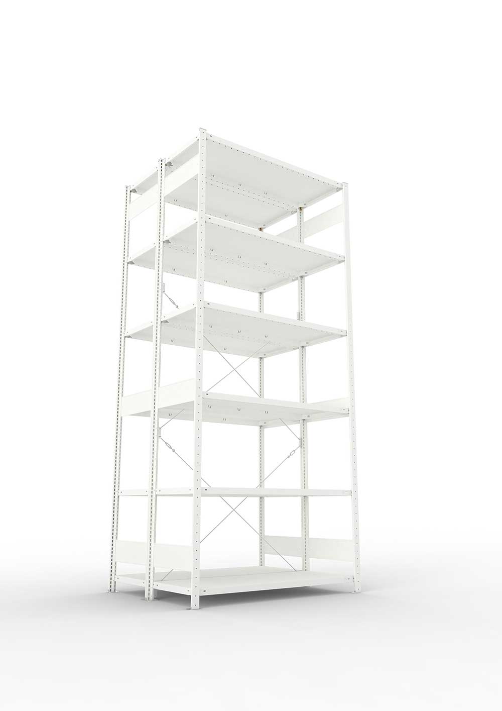 Metallregal Pro-Max Stecksystem Doppelgrundregal – 300×130×50 cm, 230 kg, RAL 7035