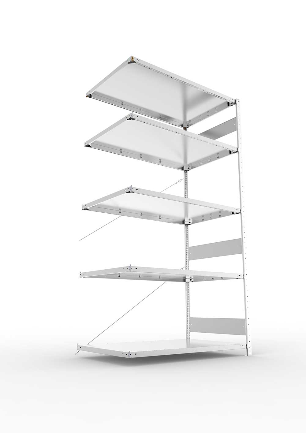 Metallregal Pro-Flex Stecksystem Anbauregal – 250×130×80 cm, 230 kg, verzinkt, 5 Böden