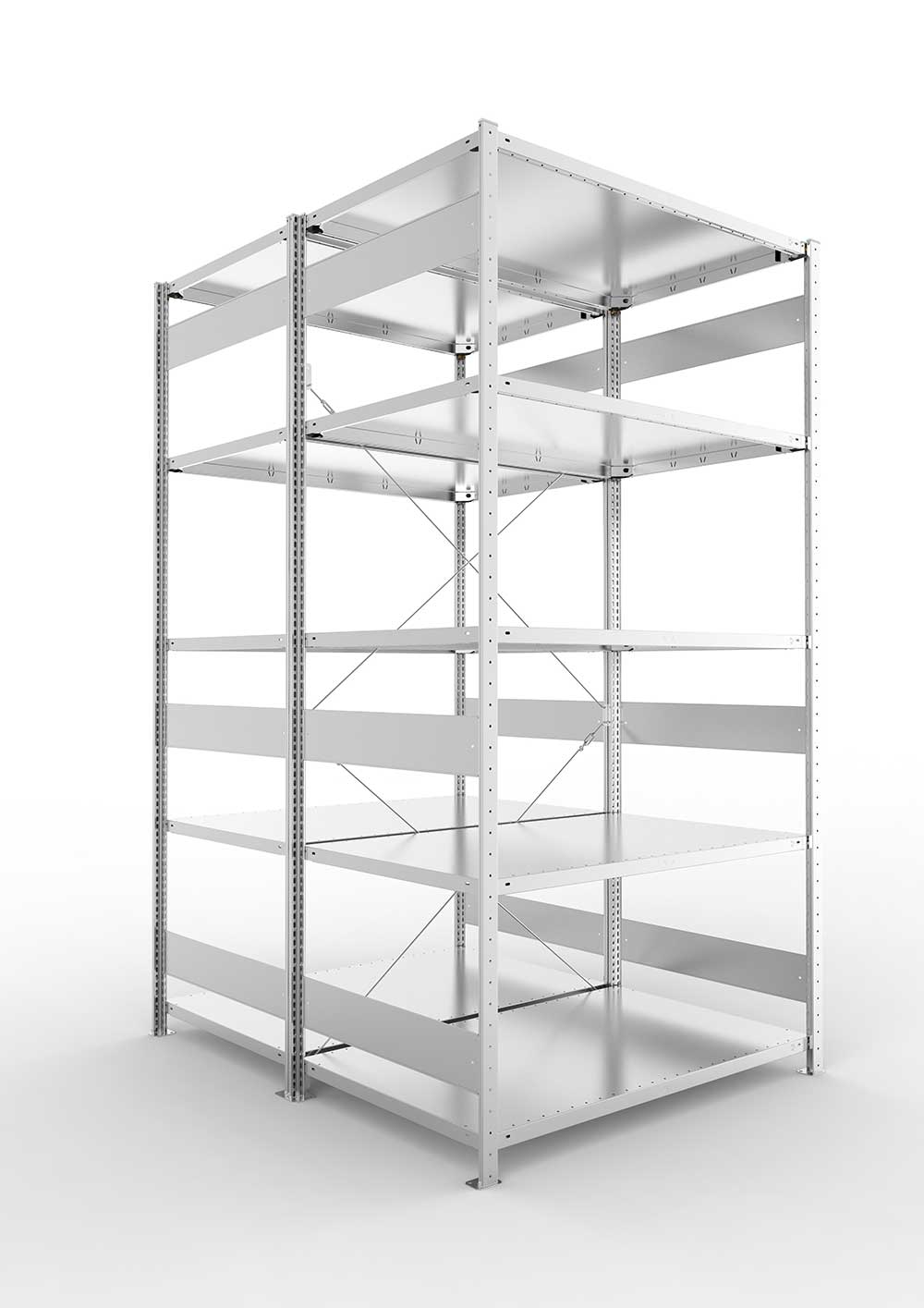 Metallregal Pro-Max Stecksystem Doppelgrundregal – 250×130×80 cm, 230 kg, verzinkt