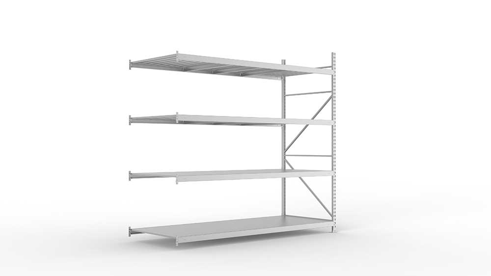 Weitspannregal  Anbauregal 2500 mm mm x 2600 mm x 1050 mm verzinkt komplett mit Stahlpaneele mit 4 Böden Weitspannregal  Lagerknecht