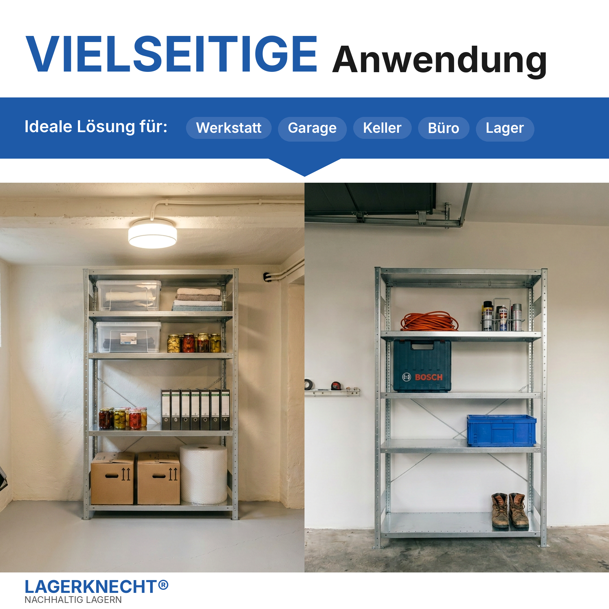 Metallregal Pro-Flex Stecksystem Grundregal – 200×130×60 cm, 230 kg, verzinkt, 4 Böden