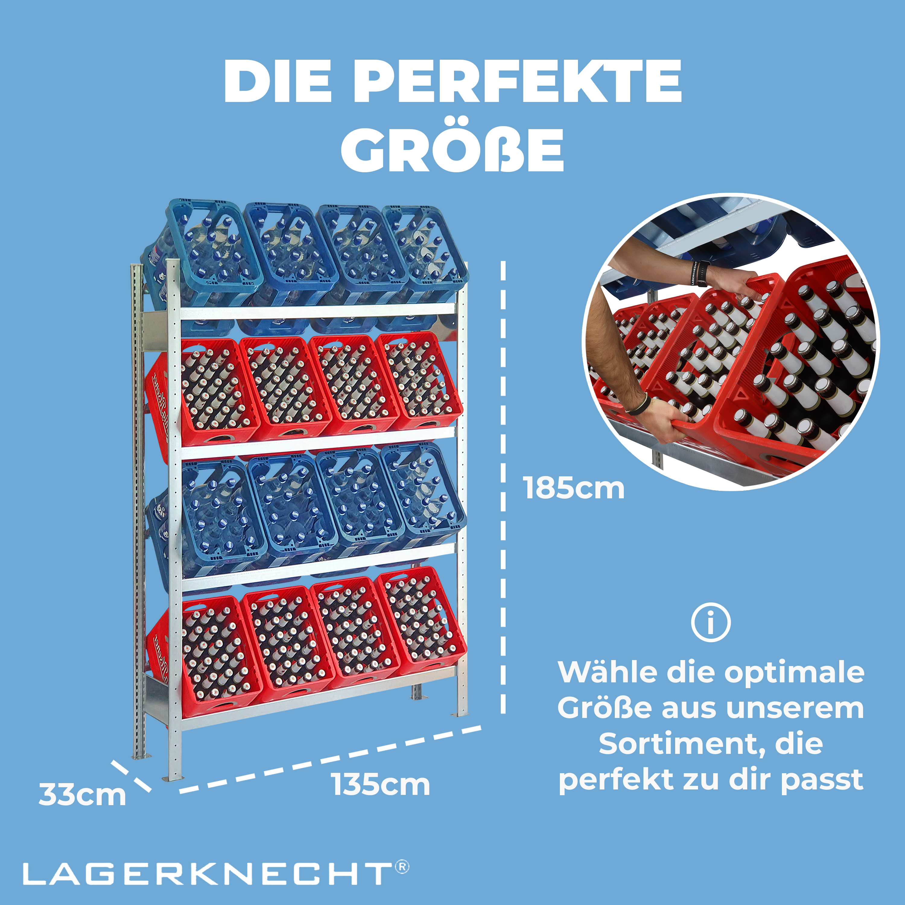 Getränkekistenregal 185×130 cm – 4 Ebenen, Grundregal, verzinkt