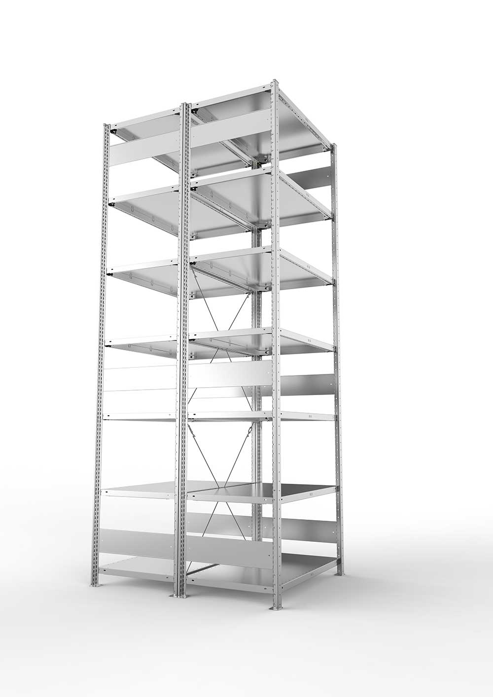 Metallregal Pro-Max Stecksystem Doppelgrundregal – 300×100×60 cm, 150 kg, verzinkt