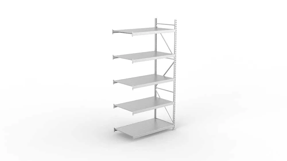 Weitspannregal Anbauregal 300×140×80 cm – Stahlpaneele, verzinkt
