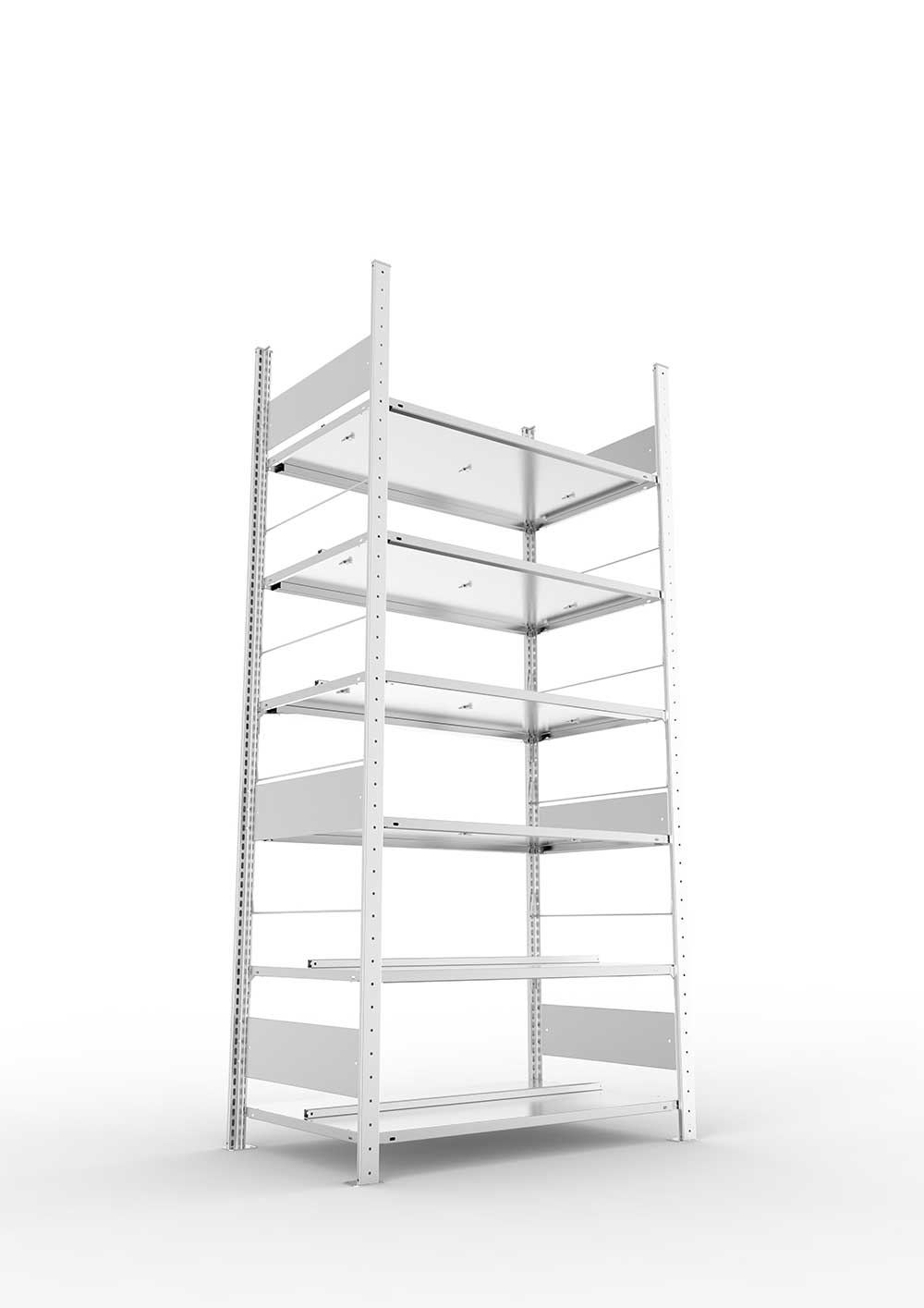 Büroregal Pro-Flex Stecksystem Grundregal – 220×100×60 cm, verzinkt, doppelseitig