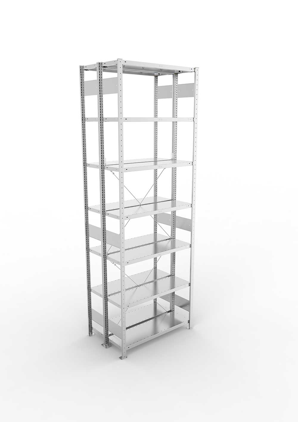 Metallregal Pro-Max Stecksystem Doppelgrundregal – 300×100×30 cm, 150 kg, verzinkt