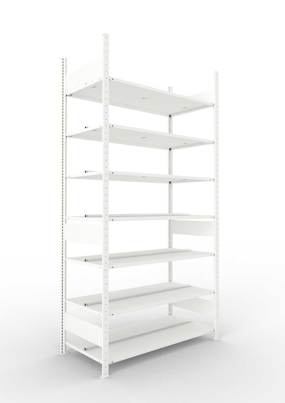 Büroregal Pro-Max Stecksystem Grundregal – 250×125×60 cm, RAL 7035, doppelseitig