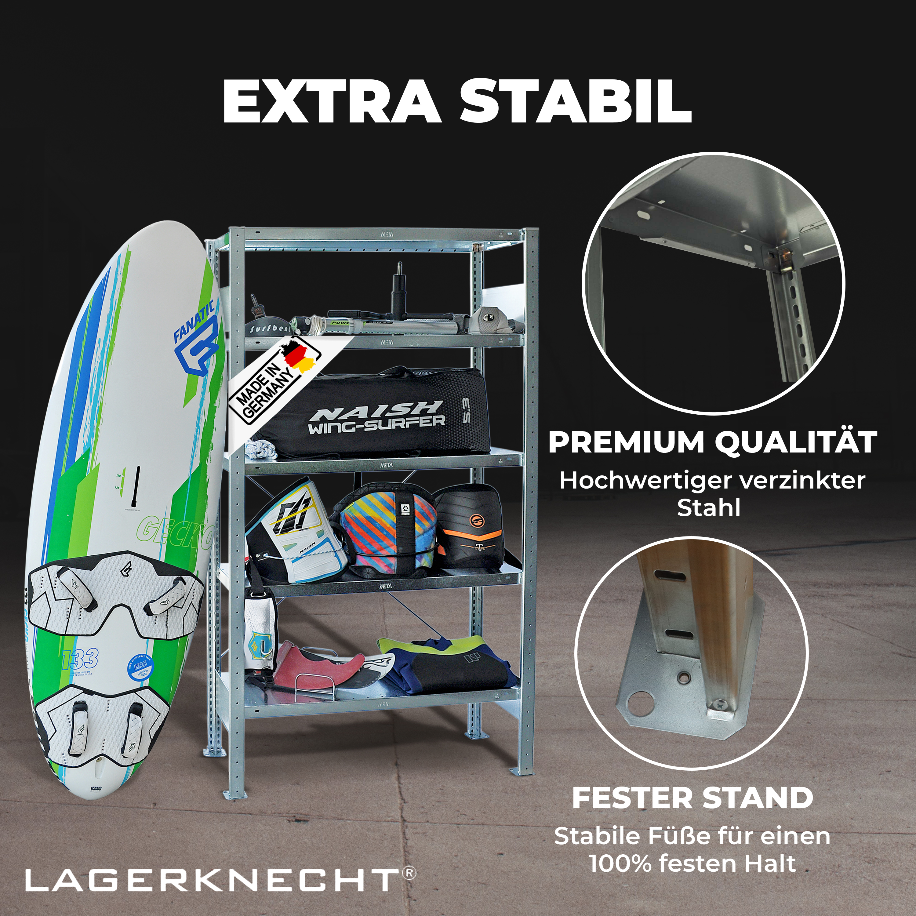Lagerregal 185 x 100 x 30 cm mit 5 Fachböden Made in Germany