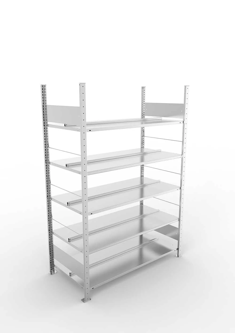 Büroregal Pro-Flex Stecksystem Grundregal – 185×125×60 cm, verzinkt, doppelseitig