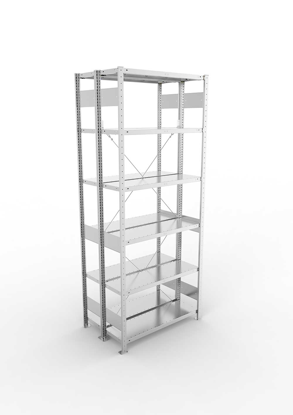 Metallregal Pro-Max Stecksystem Doppelgrundregal – 250×100×30 cm, 150 kg, verzinkt