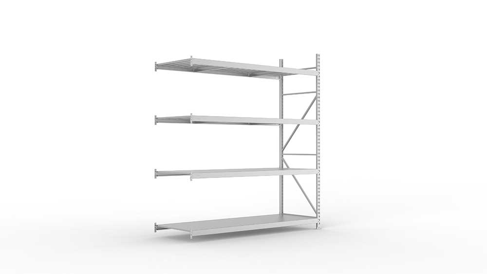 Weitspannregal Anbauregal 2500 mm mm x 2200 mm x 800 mm verzinkt komplett mit Stahlpaneele mit 4 Böden Weitspannregal Lagerknecht