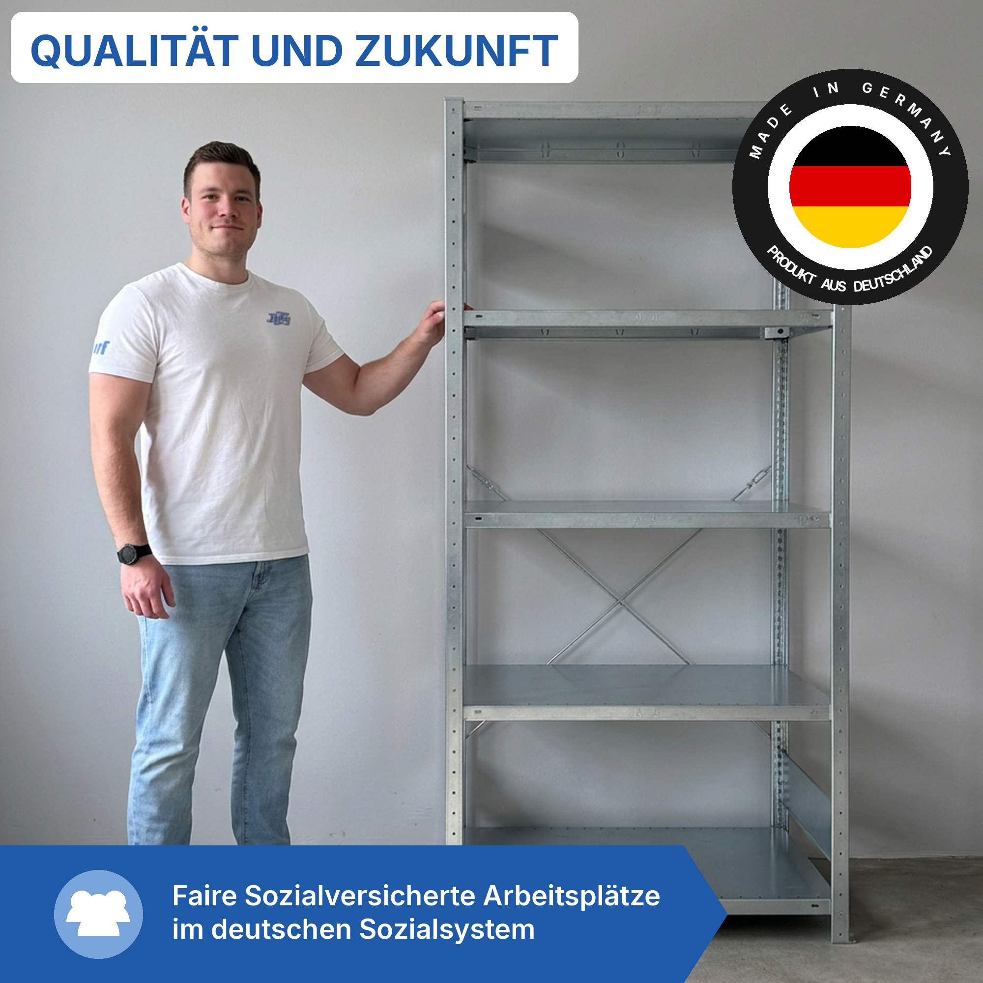 Schwerlastregal Pro-Flex Stecksystem Grundregal – 200×100×80 cm, 230 kg, verzinkt, 5 Böden
