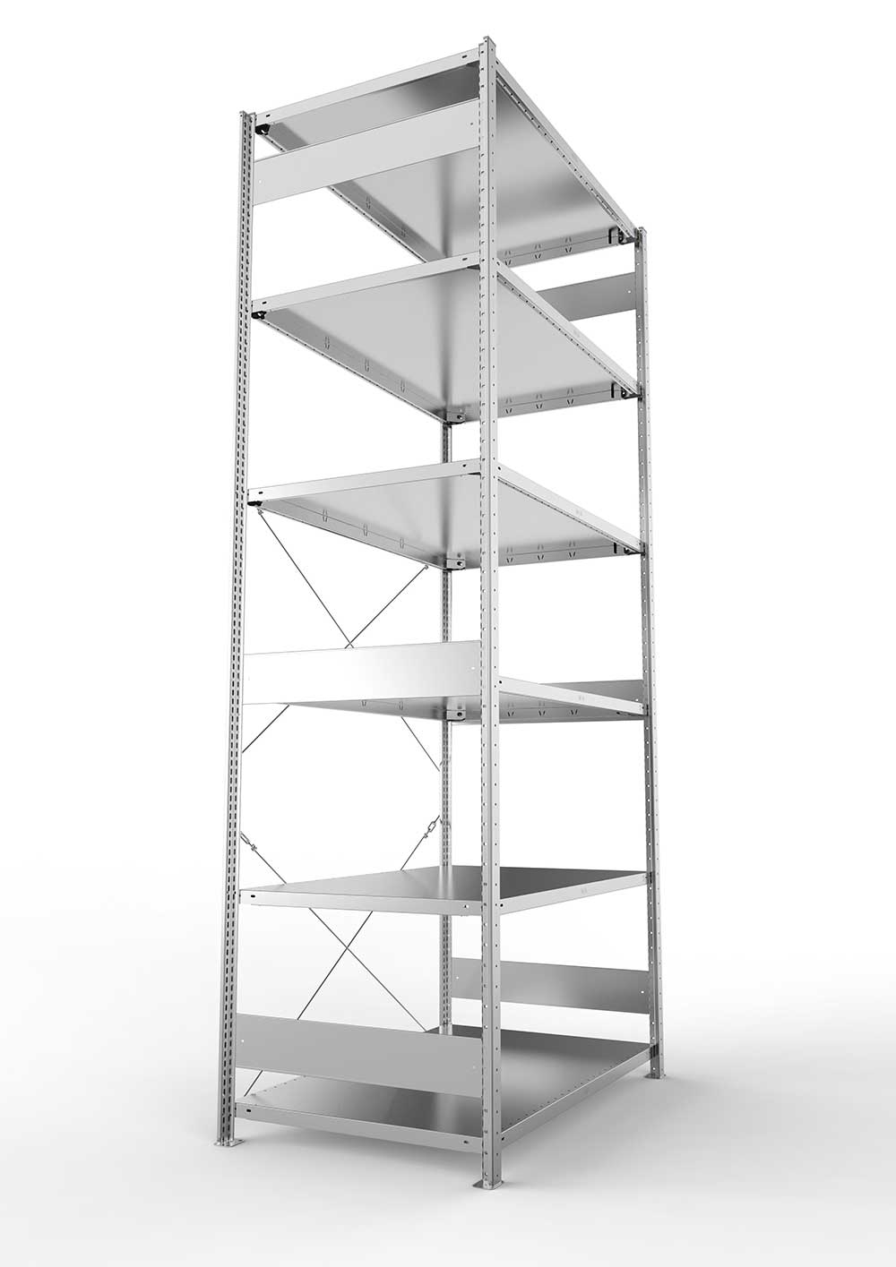 Metallregal Pro-Max Stecksystem Grundregal – 300×130×80 cm, 230 kg, verzinkt, 6 Böden