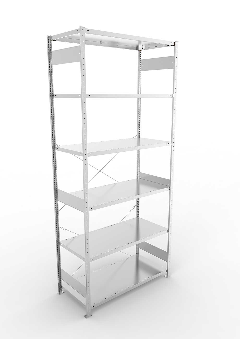 Metallregal Pro-Max Stecksystem Grundregal – 300×130×60 cm, 230 kg, verzinkt, 6 Böden