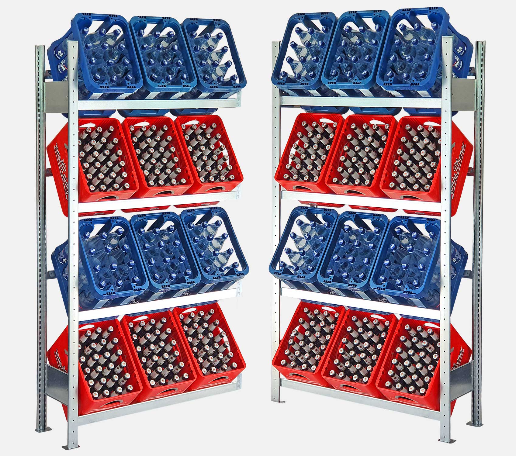 Getränkekistenregal 185×100 cm – 4 Ebenen, Anbauregal, verzinkt [185100-4EB-AR]