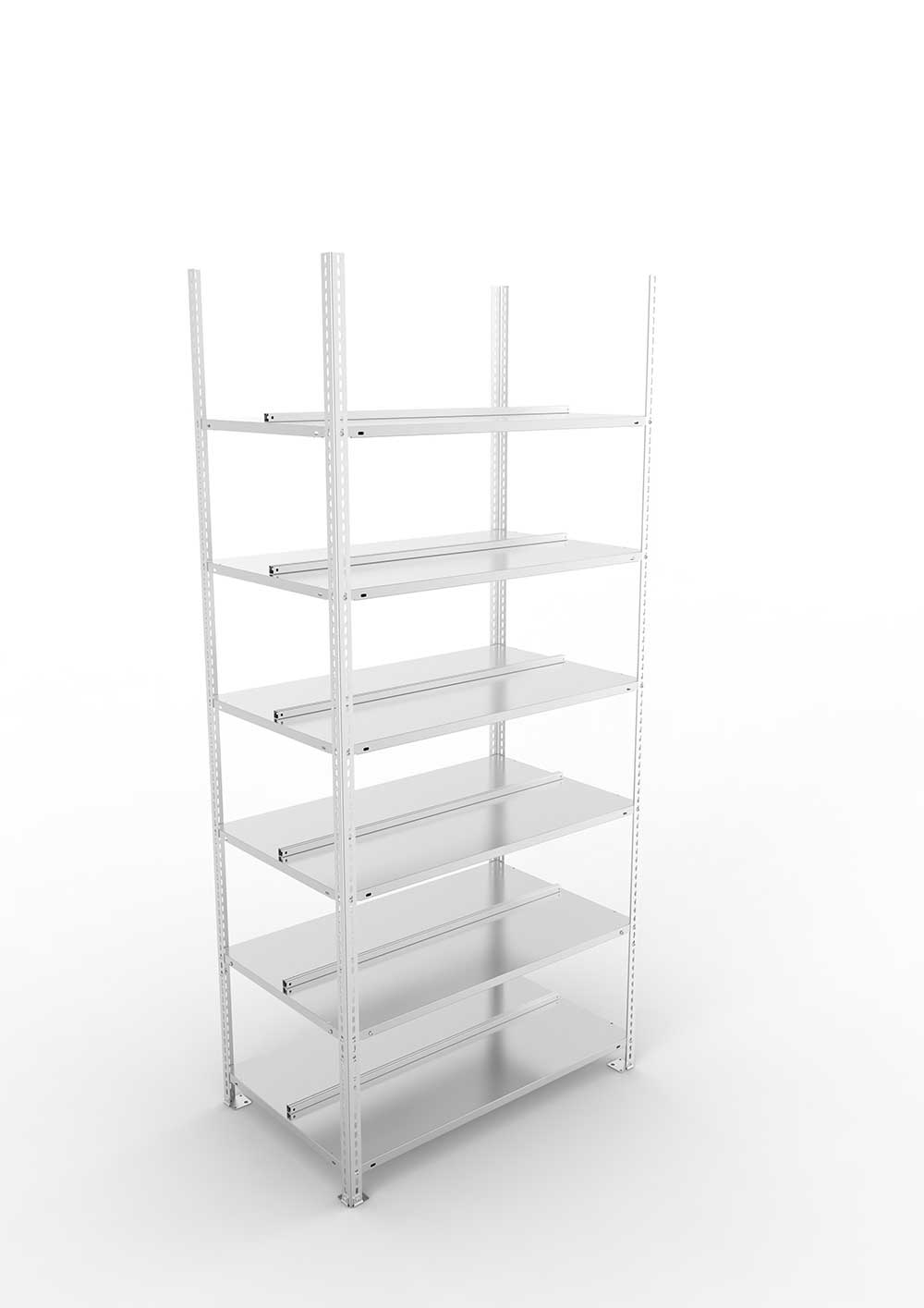 Büroregal Pro Schraubsystem Grundregal – 220×100×60 cm, verzinkt, doppelseitig